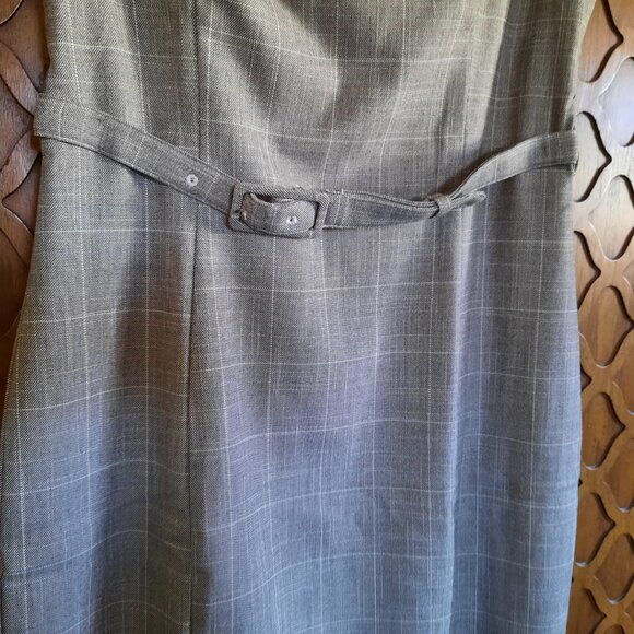 H&M Windowpane Plaid Belted Sheath Dress Office Work NWT!-  Beige/Gray, Size S - Picture 4 of 16